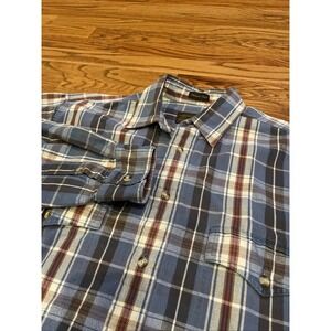 Vintage Eddie Bauer Men's Elkhorn Twill Flannel Blue Plaid Size Small Outdoors